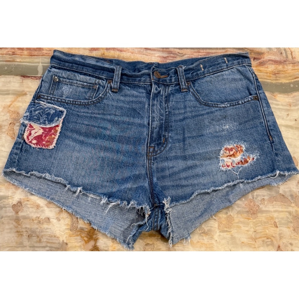 Denim & Supplie Ralph Lauren Womens Vintage Cut Off Shorts Blue Frayed Denim 29